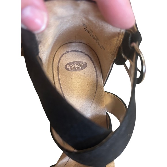 Dr Scholls Ellyn Black Strappy Wedge Sandals Womens 6M Open Toe Buckle Comfort - Picture 2 of 6
